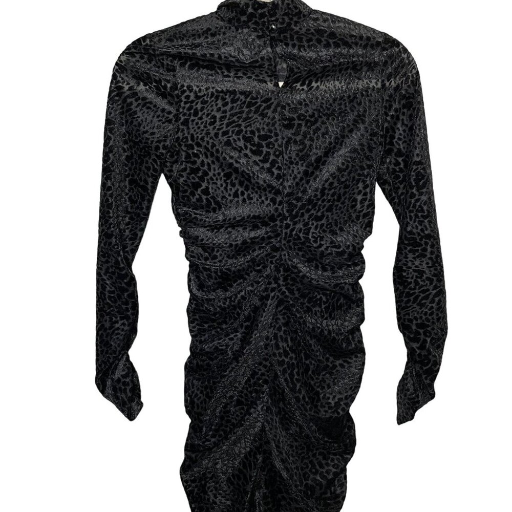 LIKELY Leopard Burnout Wylie Dress Size 2 Black Ruched Long Sleeve Mock Neck - Picture 7 of 10